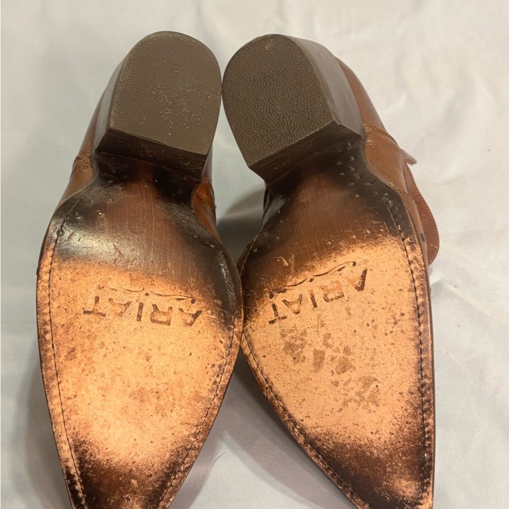 Ariat Tan Leather Ankle Boots with Cutout Design - Picture 6 of 7